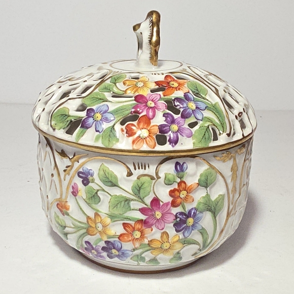 Schumann Lidded Bowl Dresden Flowers Trinket Box Vintage - Picture 9 of 14